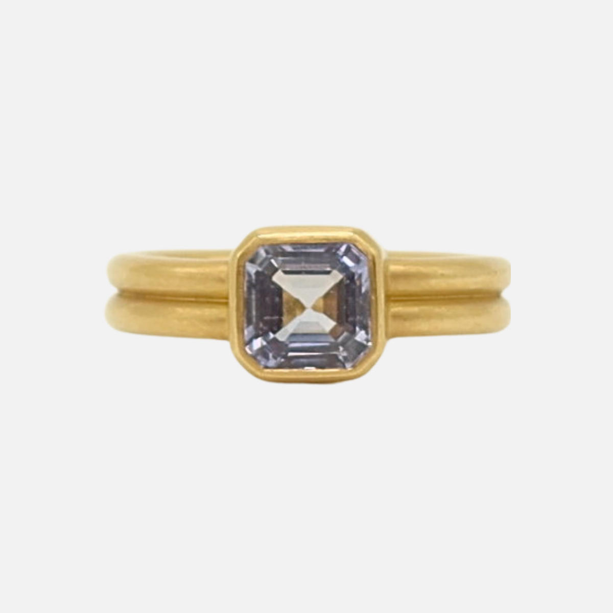 Leslie Square Cut Light Blue Sapphire Ring in 20K Peach Gold- 4mm