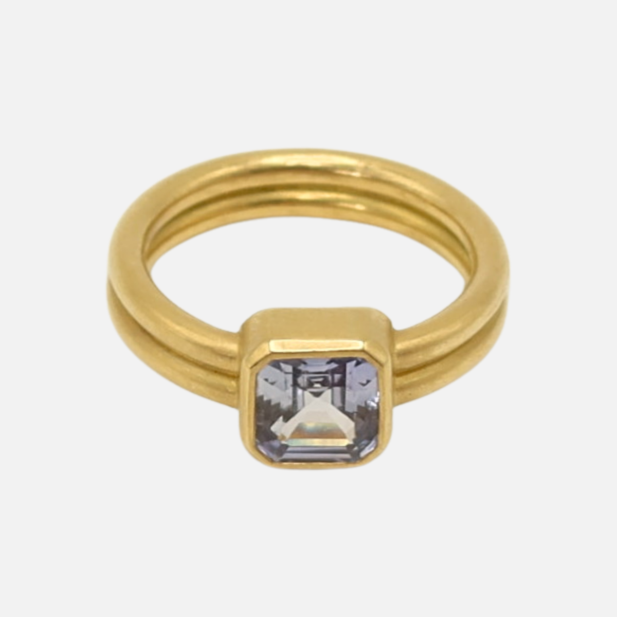 Leslie Square Cut Light Blue Sapphire Ring in 20K Peach Gold- 4mm