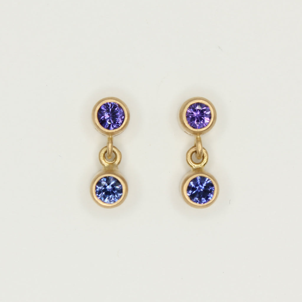 Meadow Double Purple Violet Earrings in 20K Peach Gold Reinstein Ross Goldsmiths