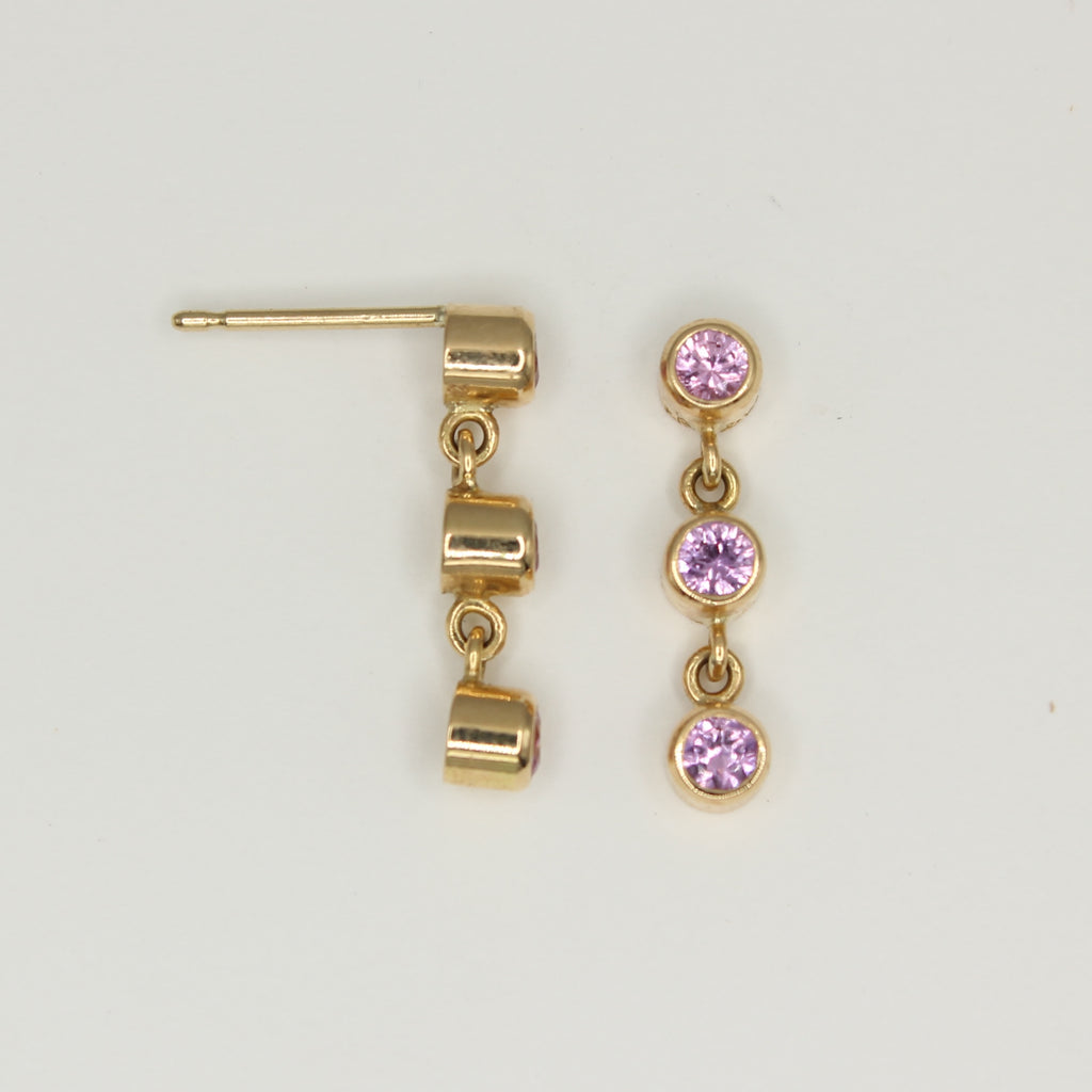 Meadow Triple Large Pink Sapphire Earrings in 20K Peach Gold Reinstein Ross Goldsmiths