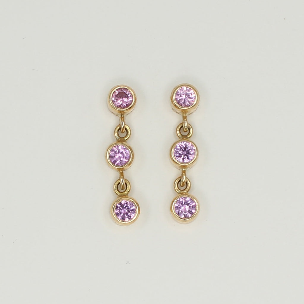 Meadow Triple Large Pink Sapphire Earrings in 20K Peach Gold Reinstein Ross Goldsmiths