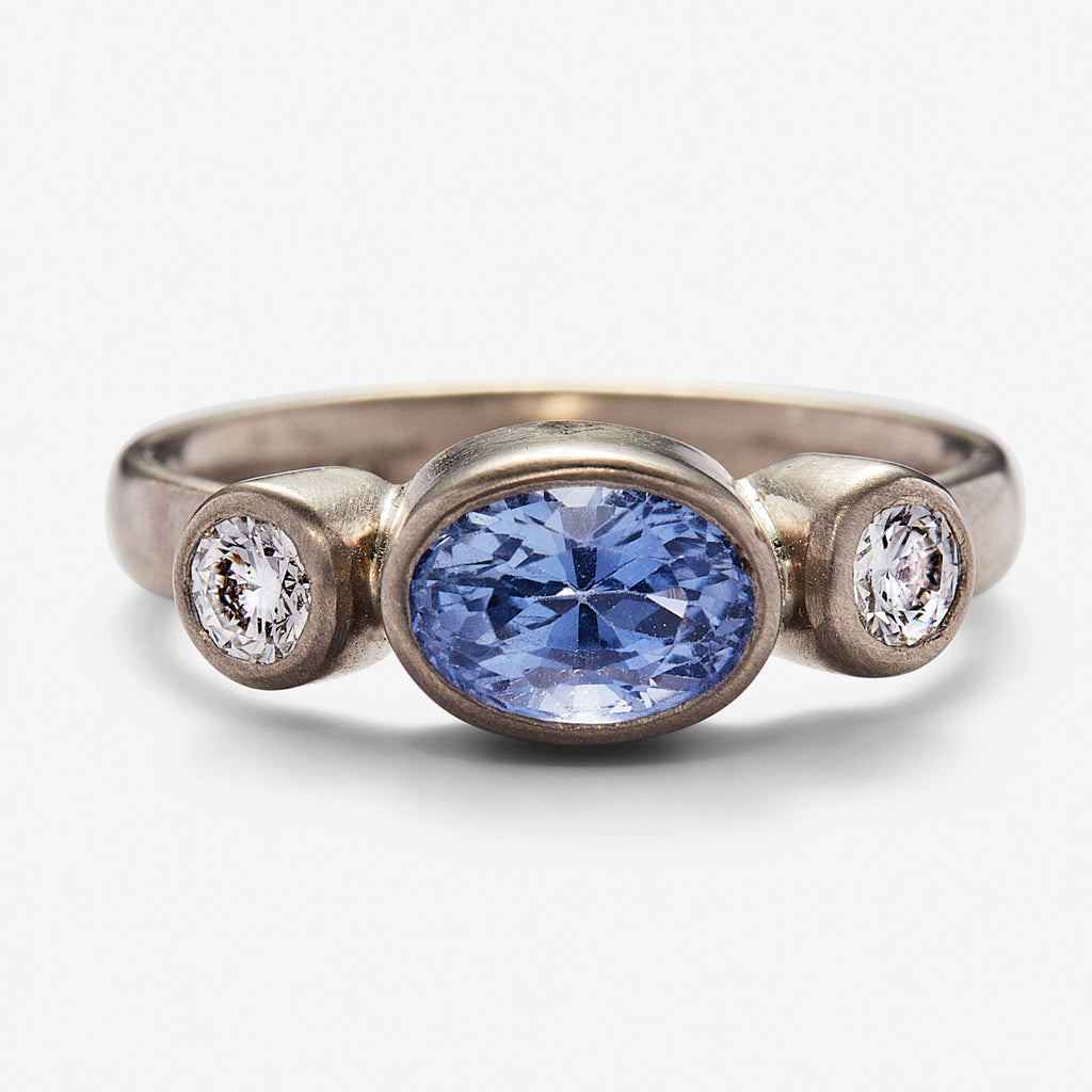 Sonoma "Celeste" Oval Light Blue Ceylon Sapphire and Diamond Ring in 18K Alpine Gold Reinstein Ross Goldsmiths