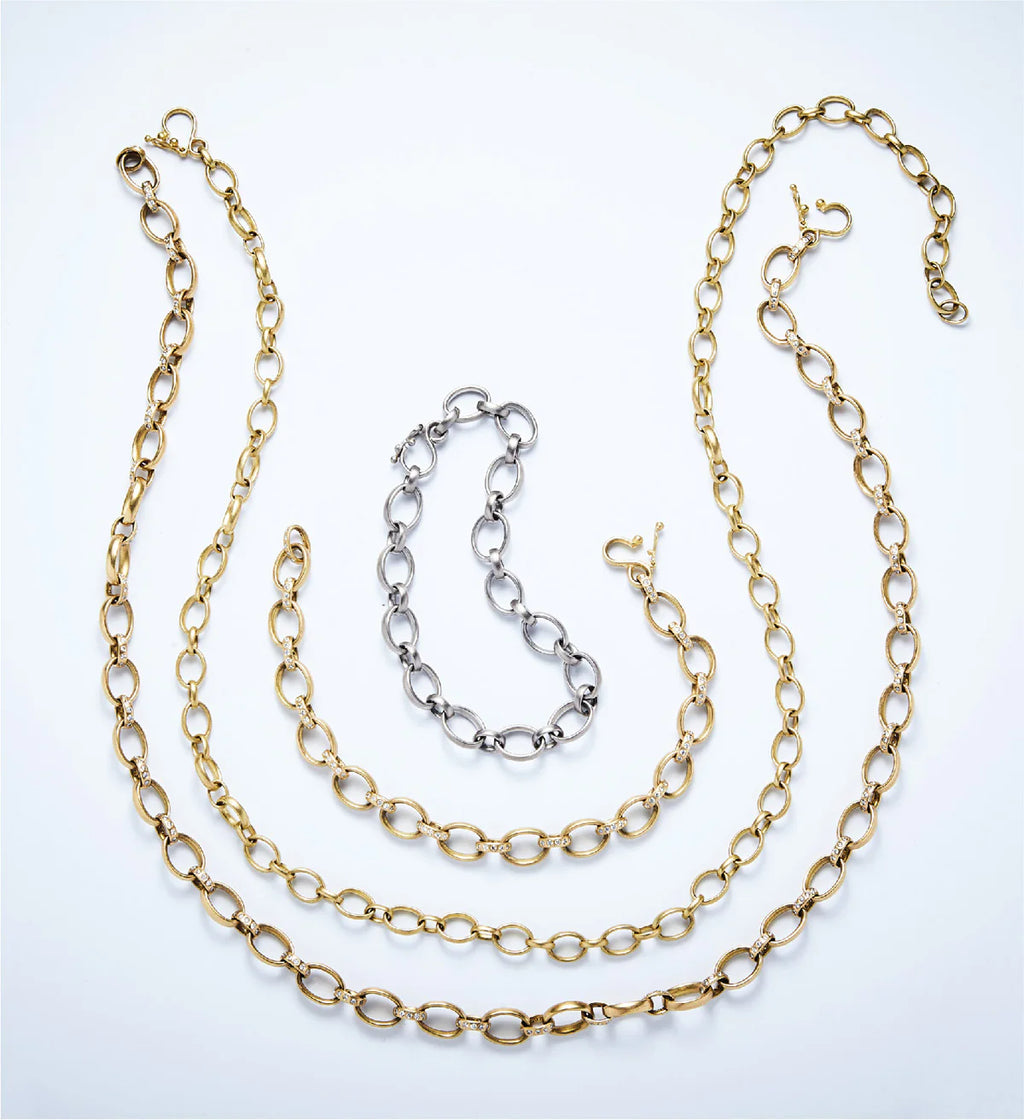 Sonoma Mixed Link Diamond Chain Necklace in 20K Peach Gold Reinstein Ross Goldsmiths