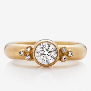 Tania Round White Diamond and Pave Ring in 20K Peach Gold Reinstein Ross Goldsmiths