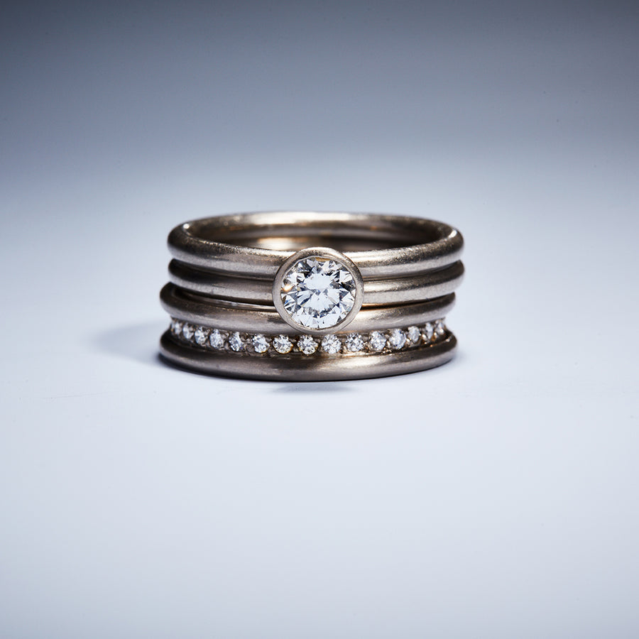 Hoopstock "Leslie" Tiny Round Diamond Ring in 18K Alpine Gold Reinstein Ross Goldsmiths