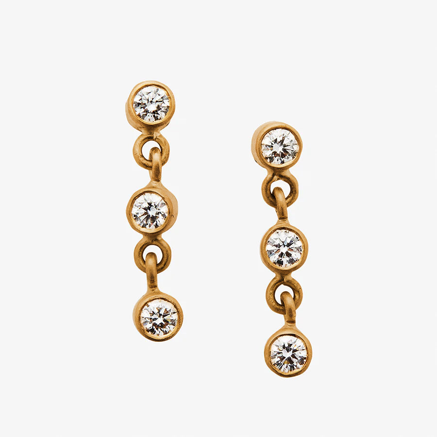 Meadow Triple Small Diamond Earrings in 22K Apricot Gold Reinstein Ross Goldsmiths