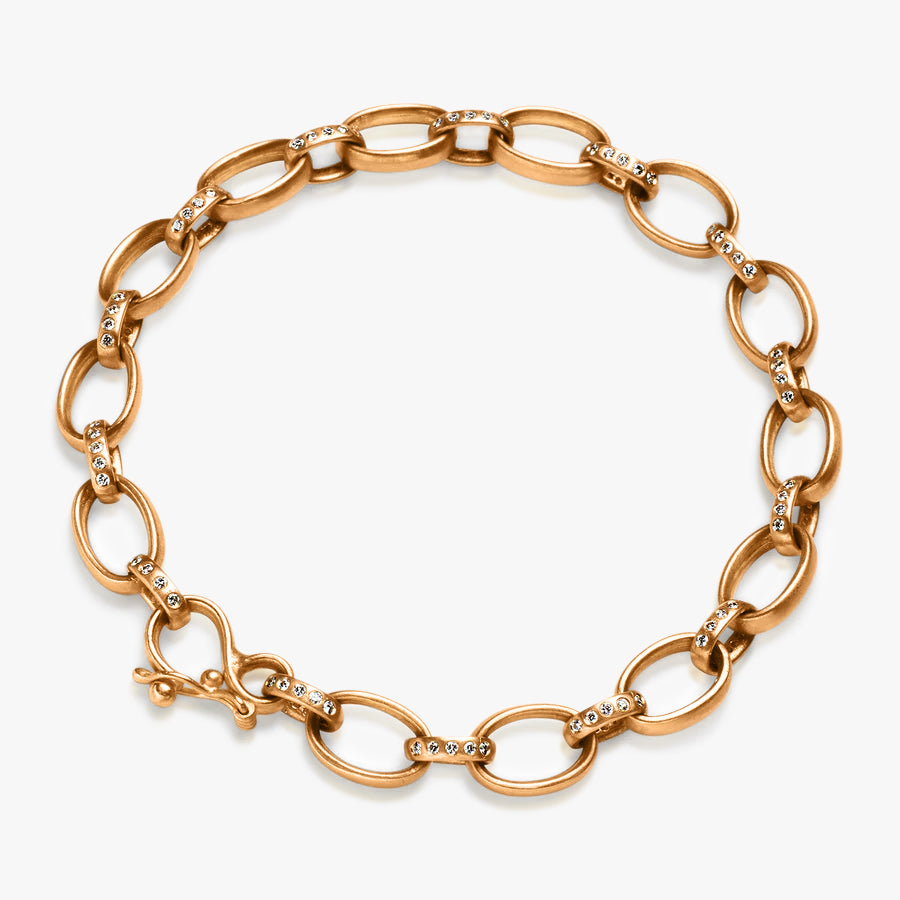 Sonoma Mixed Link Pave Diamond Bracelet in 22K Apricot Gold Reinstein Ross Goldsmiths