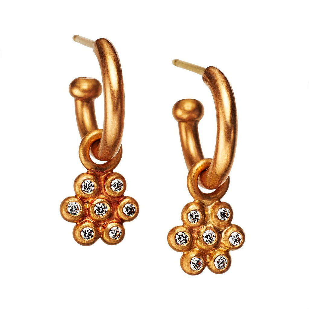 Snowdrop Small Drops with Diamonds in 22K Apricot Gold Reinstein Ross Goldsmiths