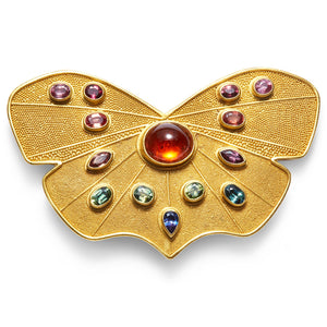 Sonoma Butterfly Multicolor Sapphire Brooch in 22K Nectar Gold Reinstein Ross Goldsmiths