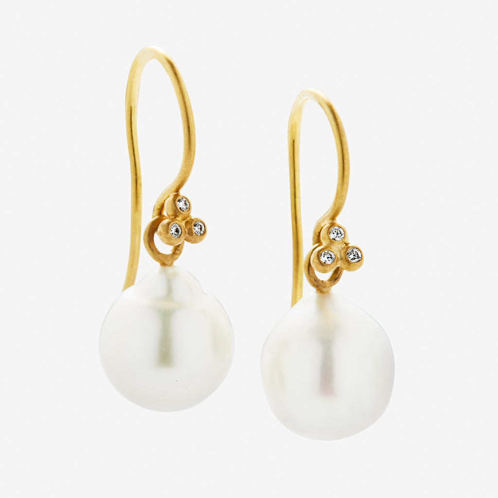 Tania Small South Sea Baroque Pearl and Diamond Earrings in 20K Peach Gold Reinstein Ross Goldsmiths