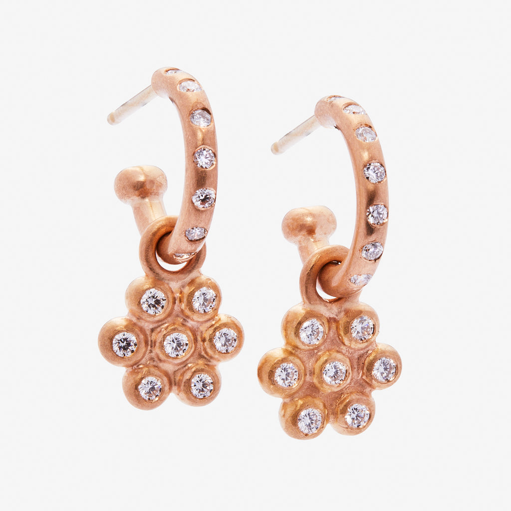 Snowdrop Large Drops with Diamonds in 22K Apricot Gold Reinstein Ross Goldsmiths