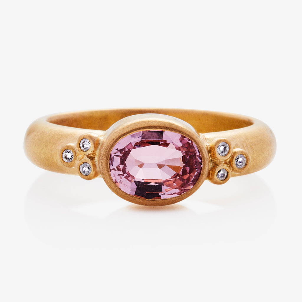 Tania Oval Pink Sapphire and Diamond Ring in 20K Peach Gold Reinstein Ross Goldsmiths