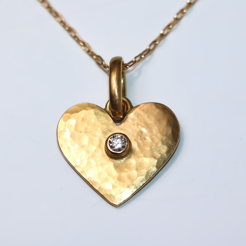 Sonoma Hammered Heart Diamond Pendant in 20K Peach Gold Reinstein Ross Goldsmiths