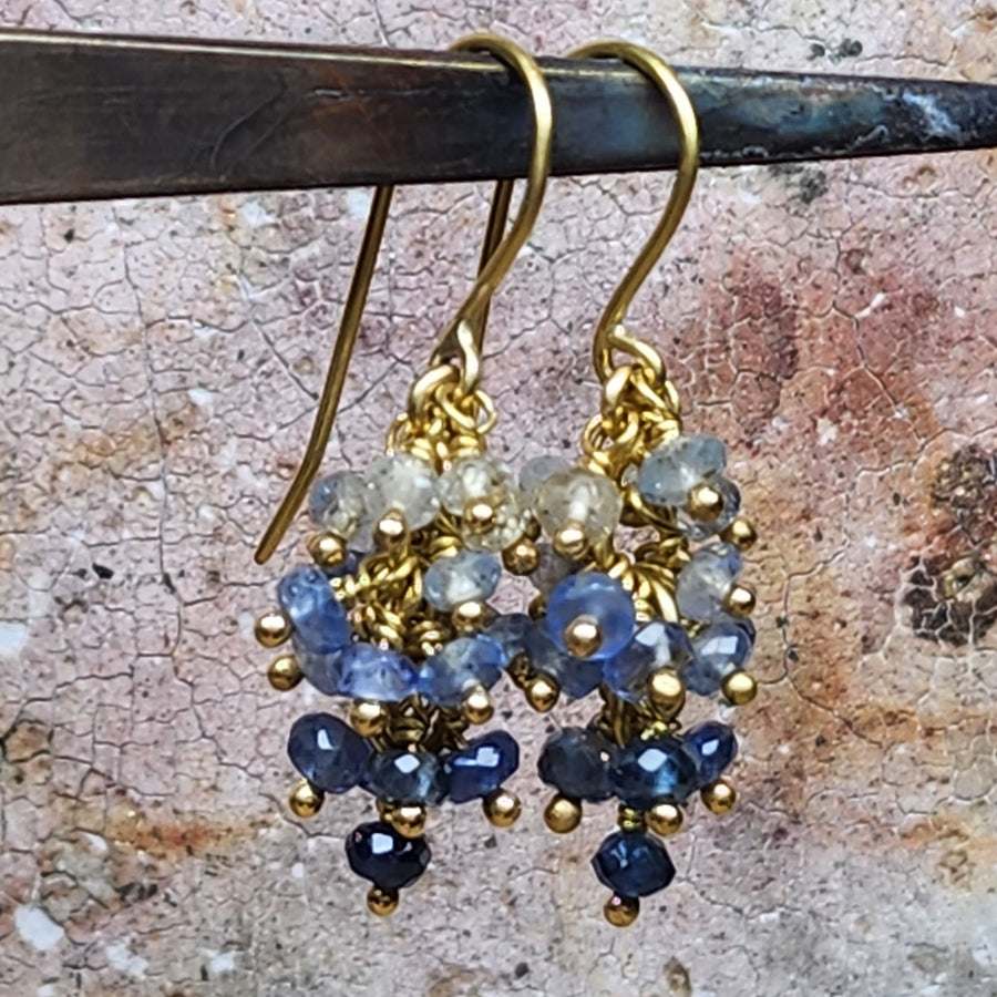 Bacchus Ombre Blue Sapphire Earrings in 20K Peach Gold Reinstein Ross Goldsmiths