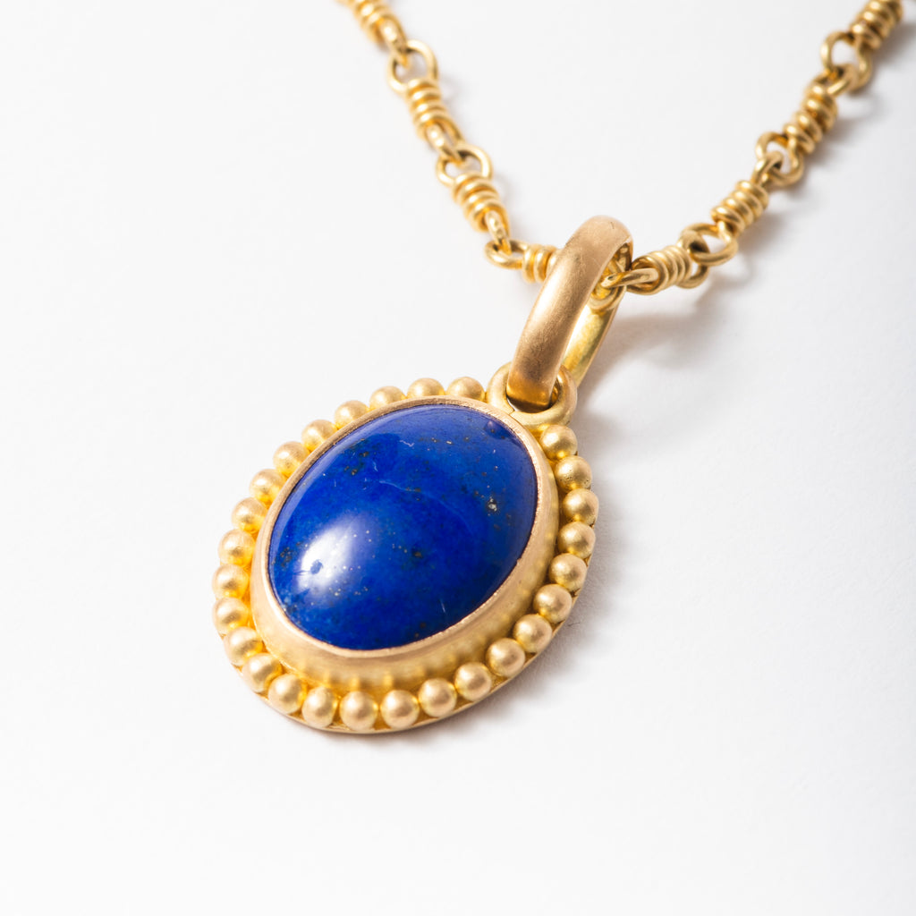 Salome Classic Oval Lapis Pendant in 20K Peach Gold Reinstein Ross Goldsmiths