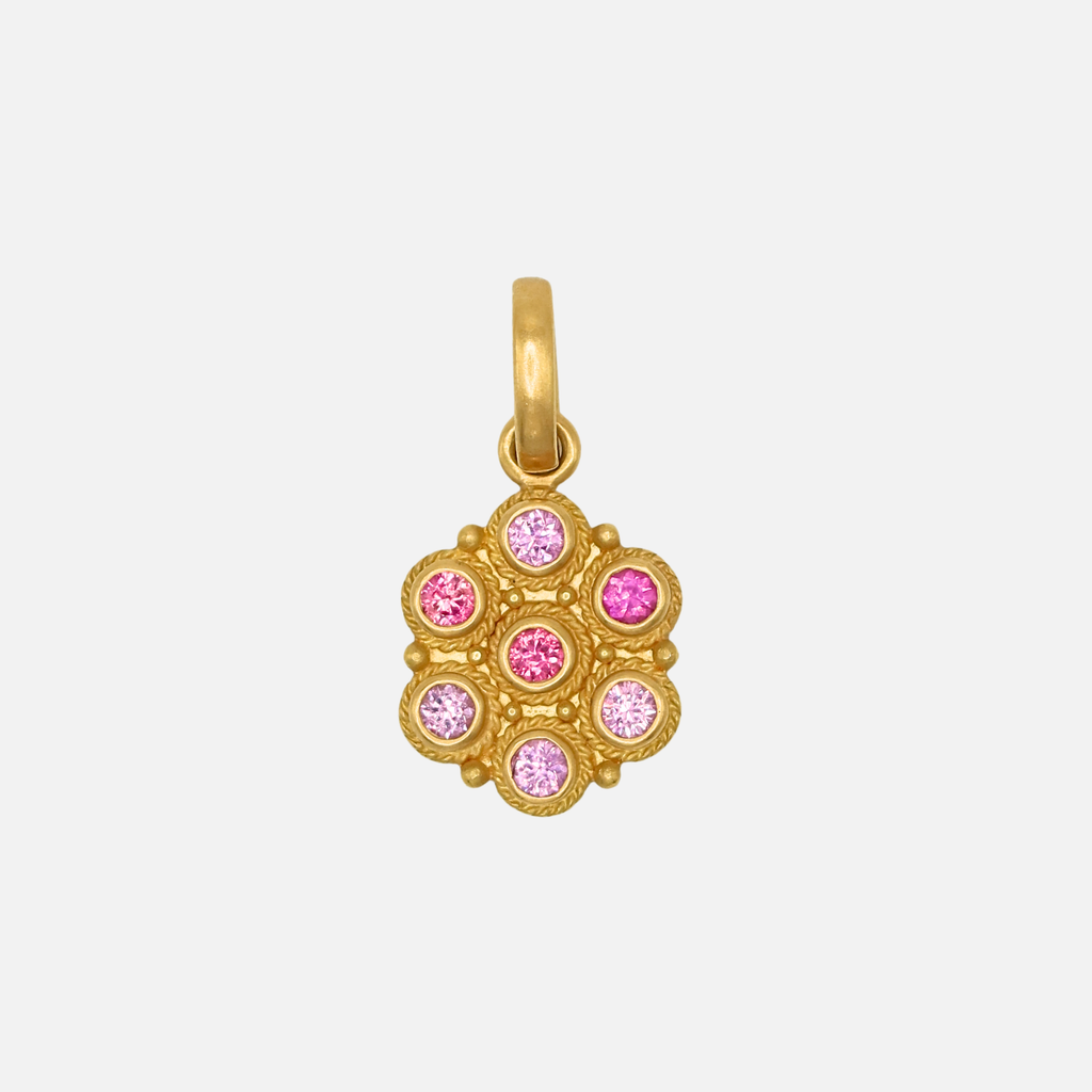 Ashley "Flower Braid" Pendant with Pink Sapphires in 20K Peach Gold Reinstein Ross Goldsmiths