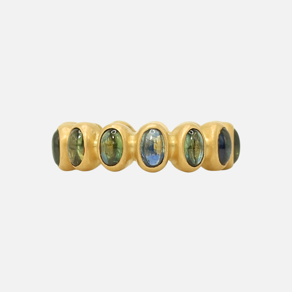 Baby Renaissance Cabochon Oval Blue and Green Sapphire Band in 20K Peach Gold