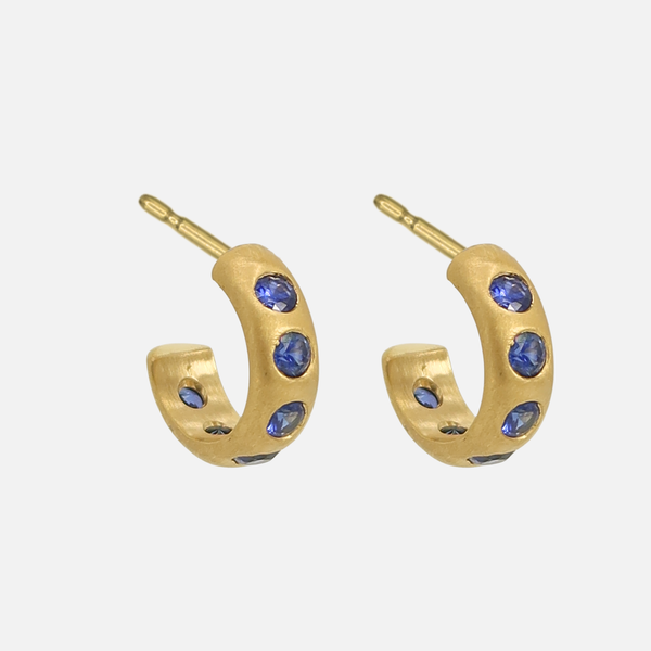 Half Round Blue Sapphire Hoop in 20K Peach Gold- 4mm