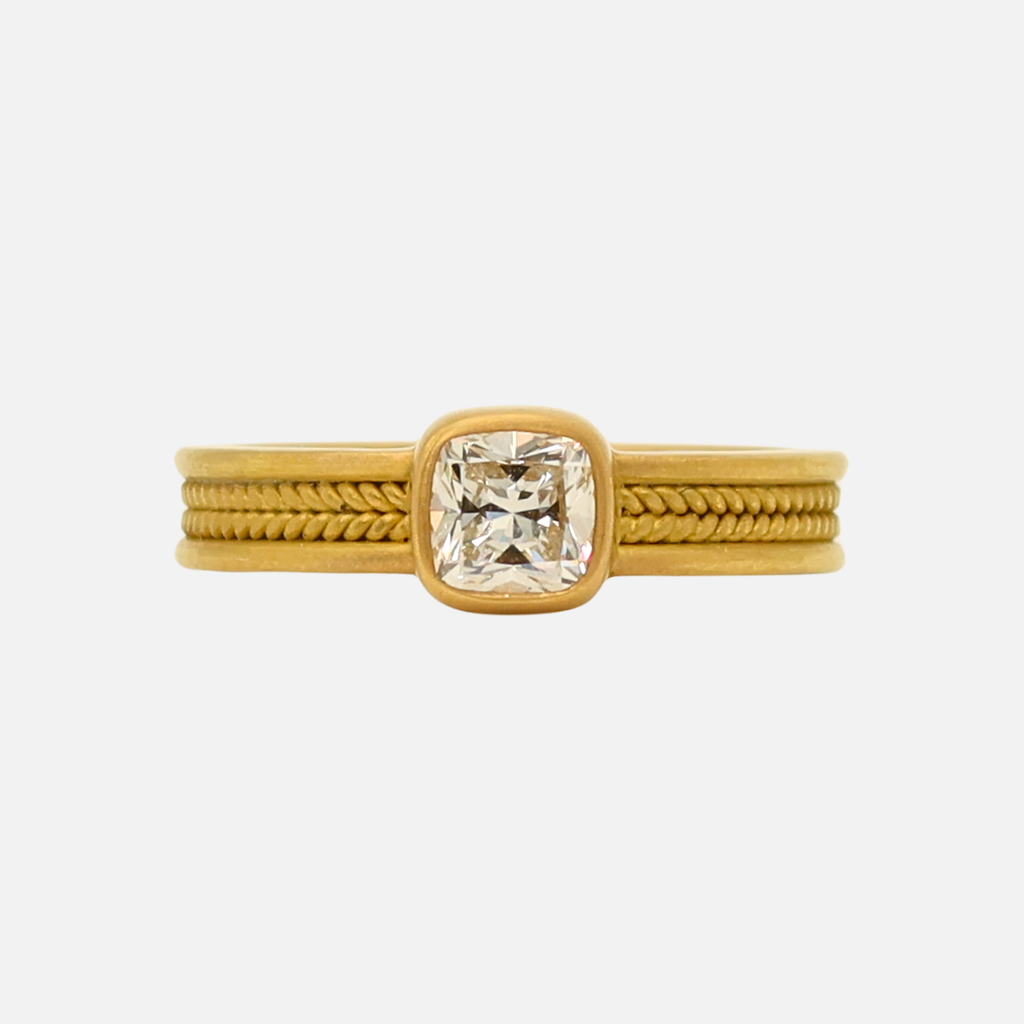 Narrow Braid Cushion Cut Diamond Ring in 20K Peach Gold- 5mm