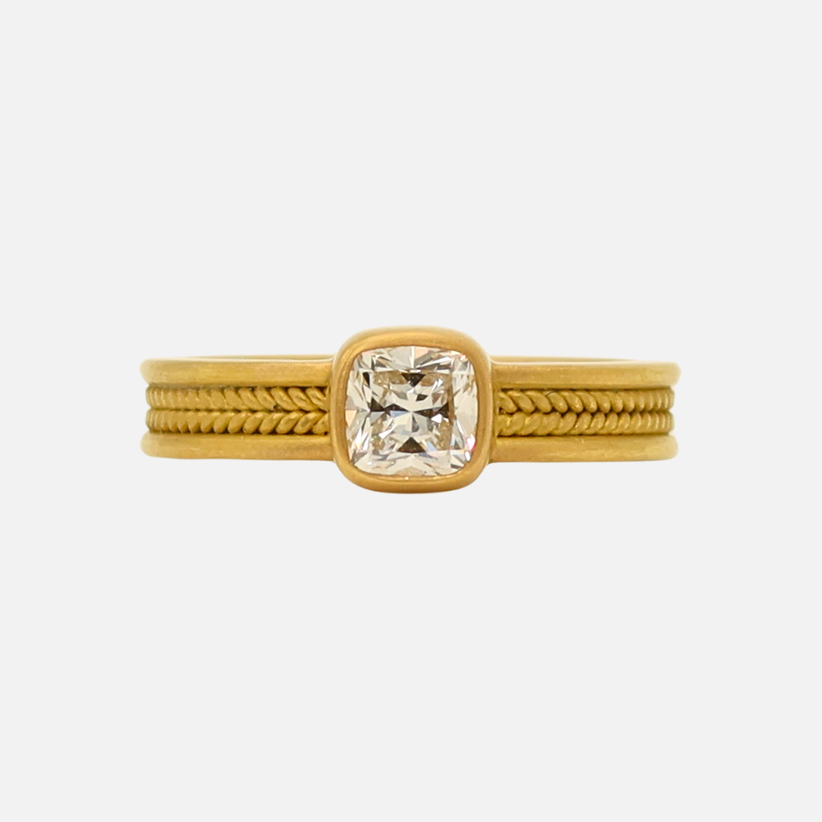 Narrow Braid Cushion Cut Diamond Ring in 20K Peach Gold- 4mm ...