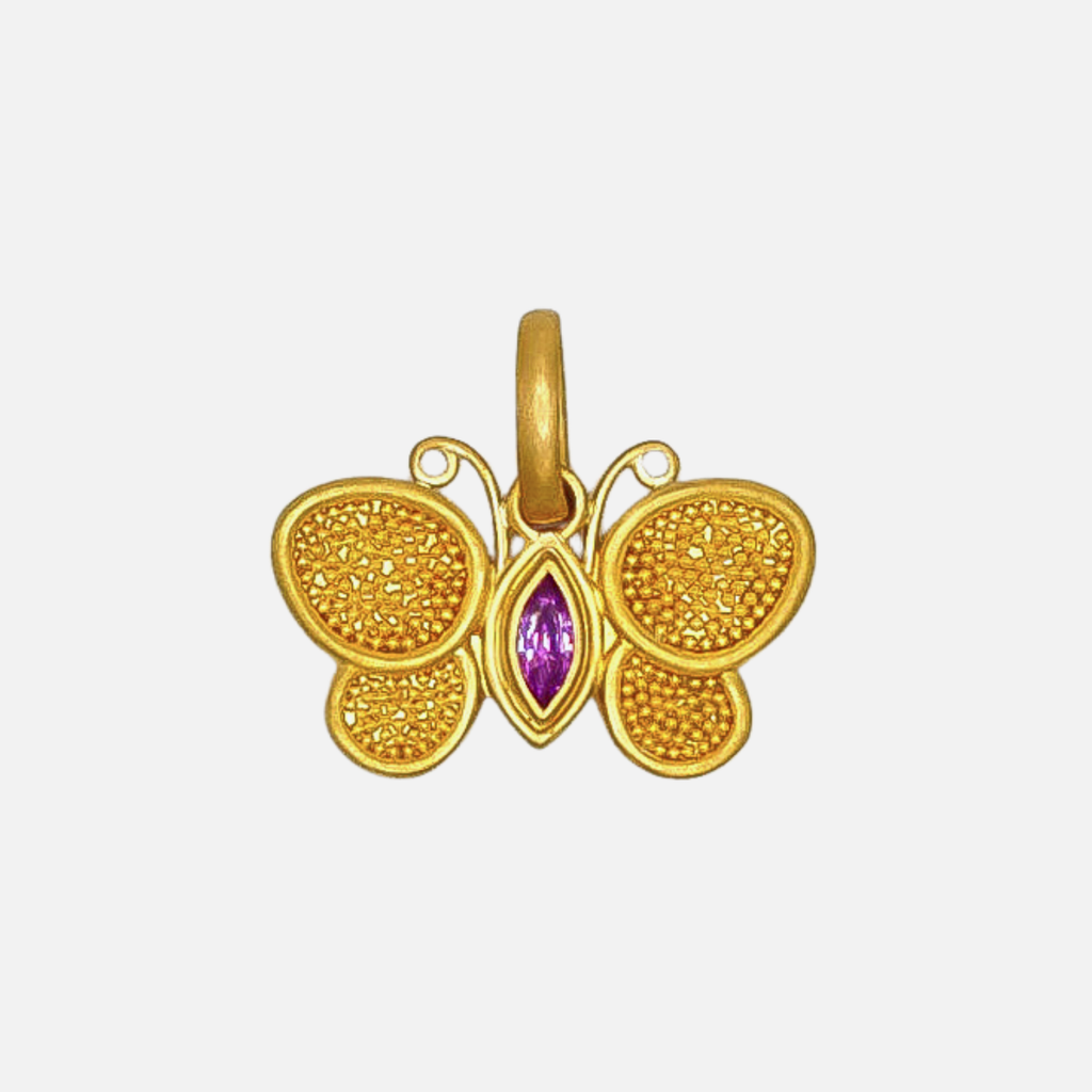 Entomo Butterfly Purple Marquise SapphirePendant in 22K Yellow Gold Reinstein Ross Goldsmiths