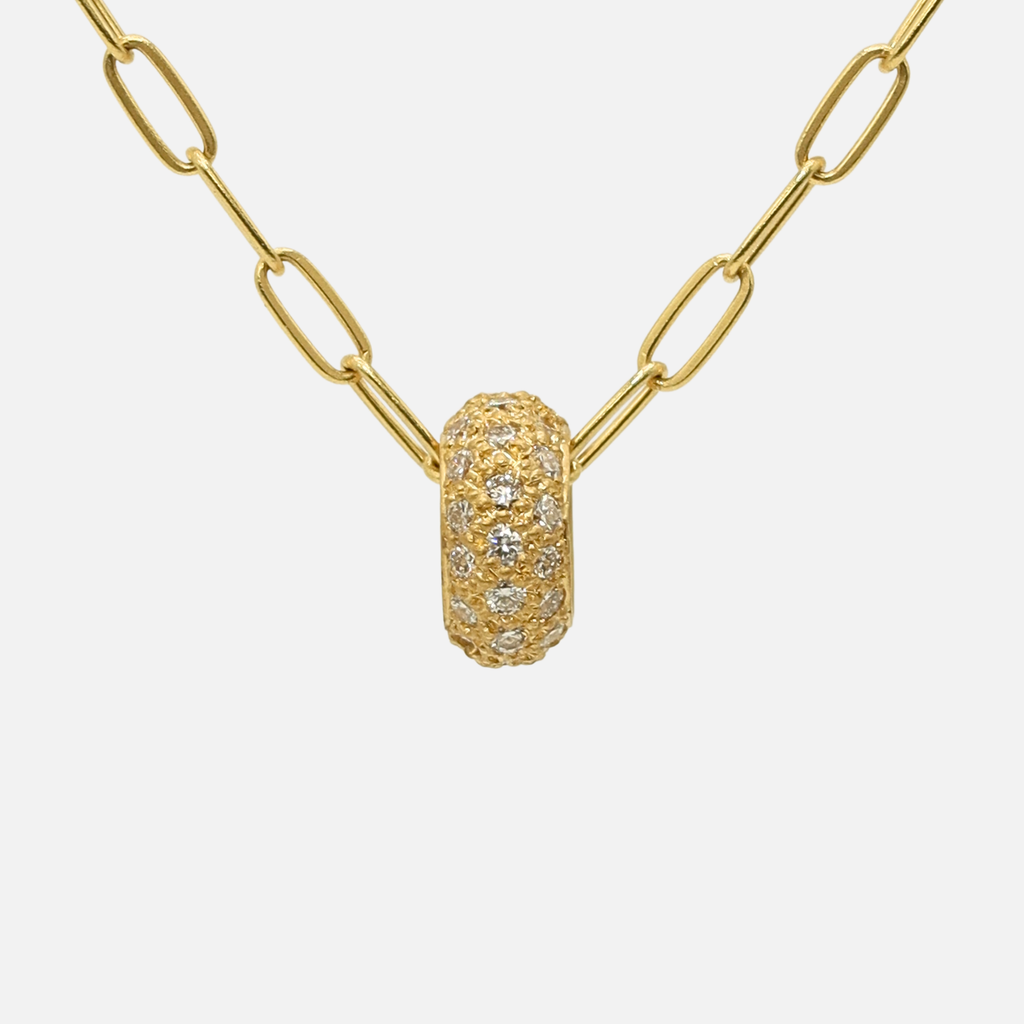 Half Round  Large Rondelle Pave Pendant in 20K Peach Gold