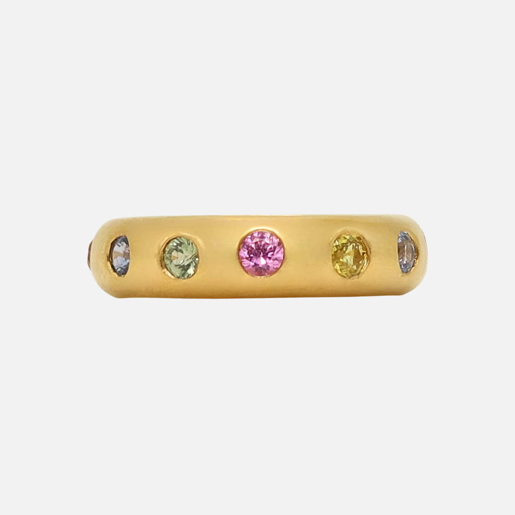 Half Round "Mosaic" Multi Sapphire Band in 20K Peach Gold- 5mm