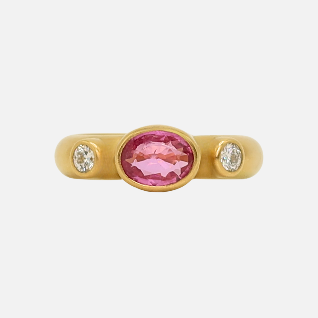 Half Round "Nina" Oval Pink Sapphire Diamond Ring in 20K Peach Gold Reinstein Ross Goldsmiths