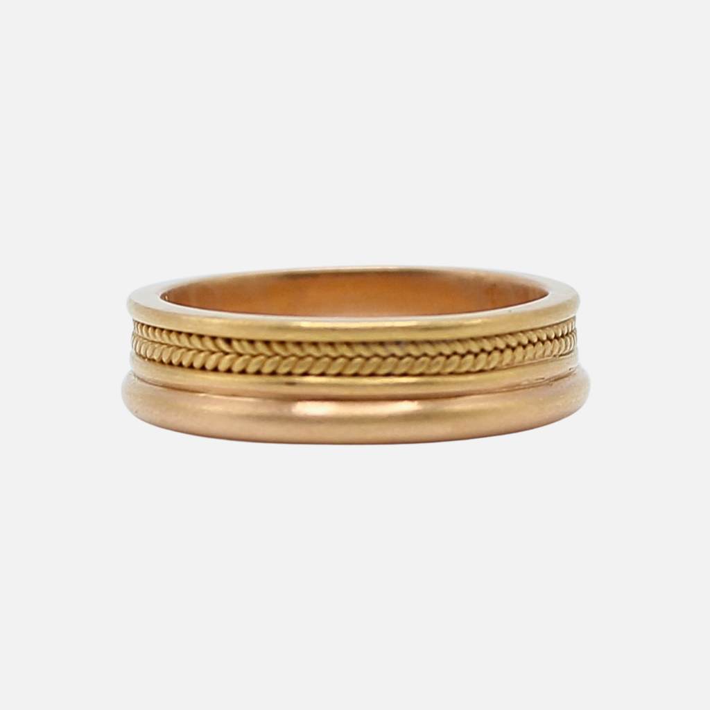 Hitched Narrow Braid and Half Moon Band in 22K Apricot Gold- 6mm