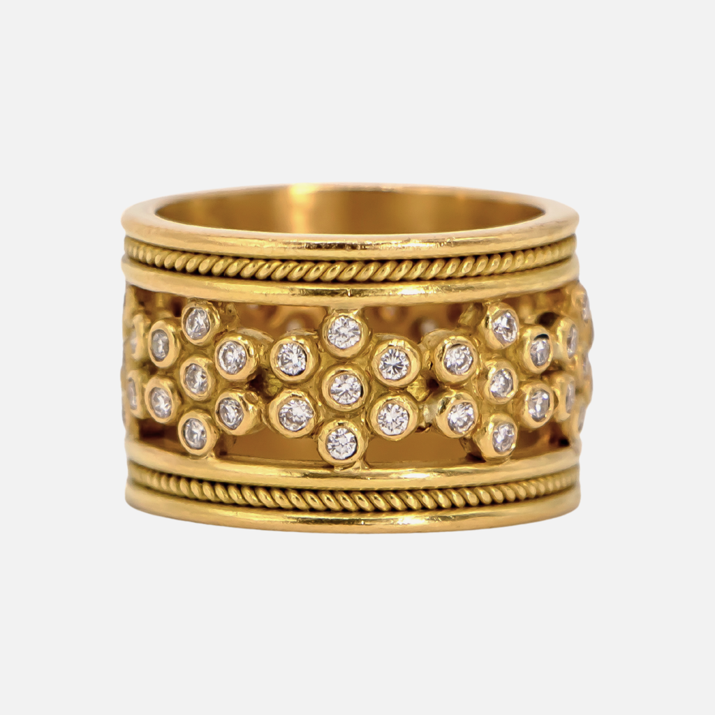 Hitched Snowdrop and Single Braid Diamond Band in 20K Peach Gold Reinstein Ross Goldsmiths