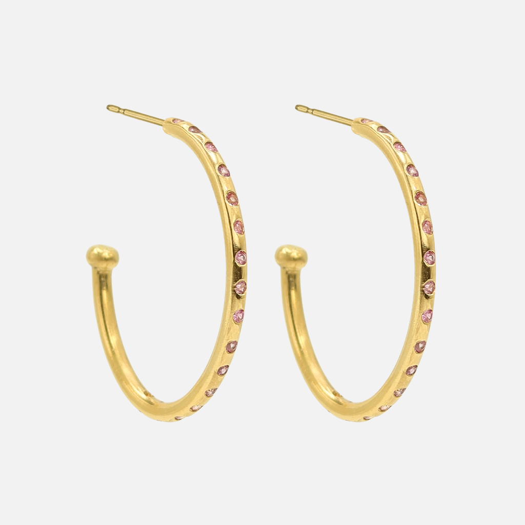Hoopstock Large Oval Pink Sapphire Hoops in 20K Peach Gold