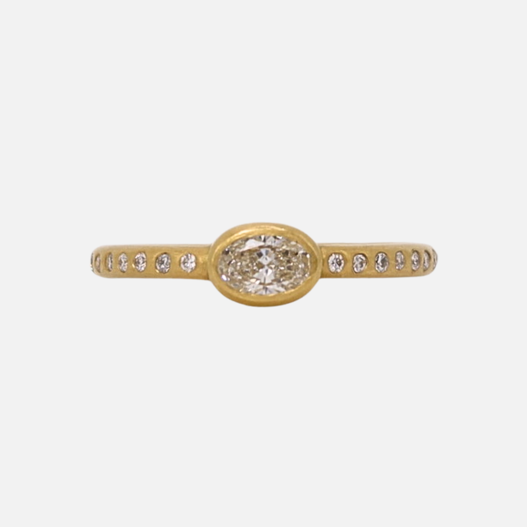 Hoopstock Oval Diamond Ring with Pave Diamonds Ring in 20K Peach Gold