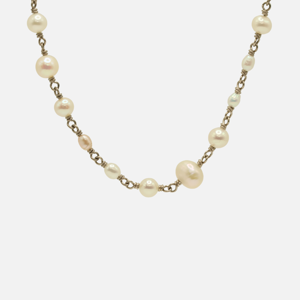 Isabella "Classic" Necklace with White Pearls in 18K Alpine Gold- 16''