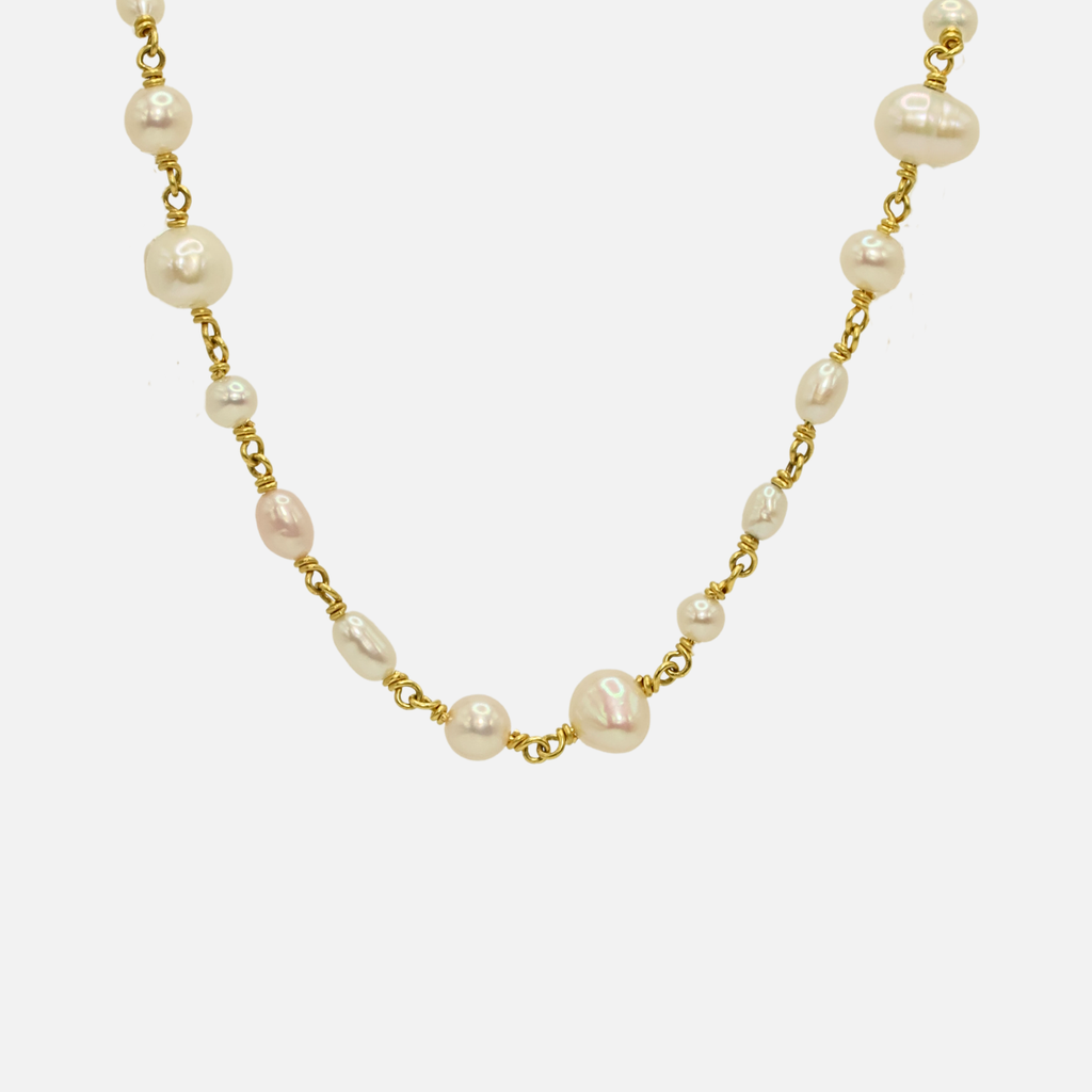 Isabella "Classic" Necklace with White Pearls in 20K Peach Gold- 16'' Reinstein Ross Goldsmiths