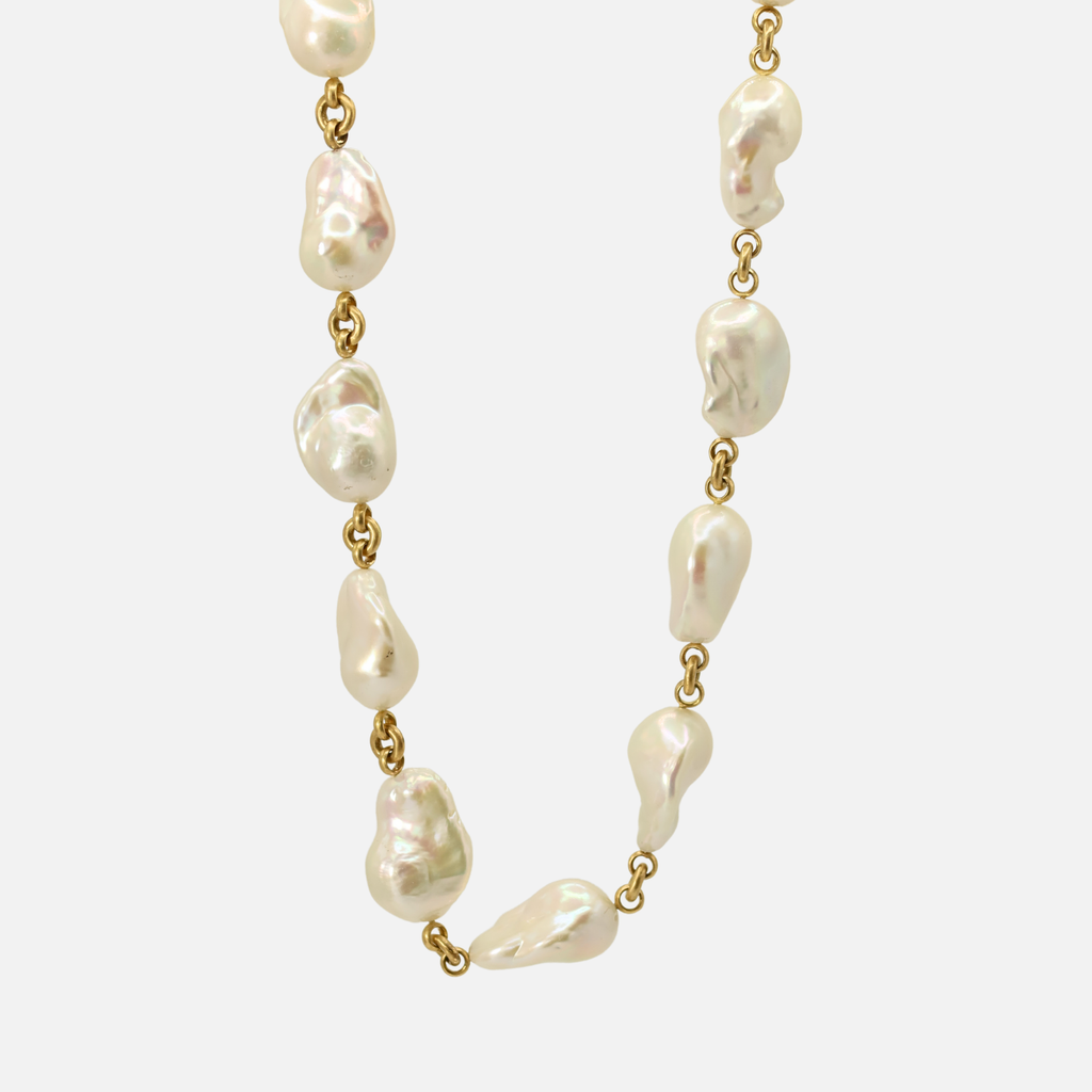 Baroque Fresh Water Pearl Link Necklace in 20K Peach Gold- 24"