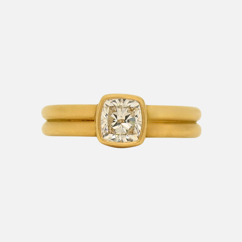Leslie Cushion Cut Diamond Ring in 20K Peach Gold- 4mm Reinstein Ross Goldsmiths