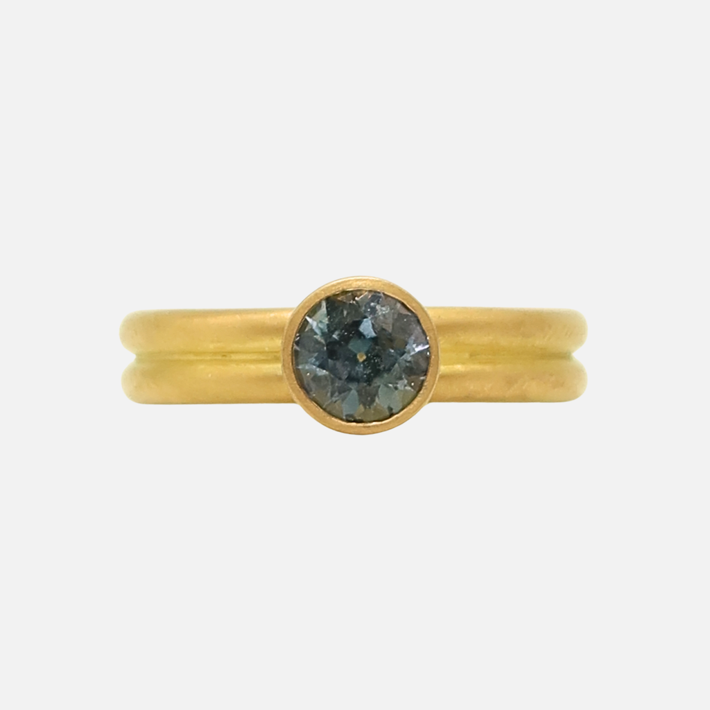Leslie Round Montana Sapphire Ring in 20K Peach Gold- 4mm Reinstein Ross Goldsmiths