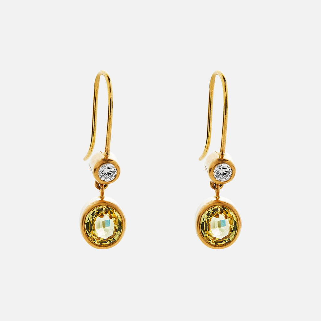 Meadow Two Part Yellow Sapphire and Diamond Earrings in 20K Peach Gold