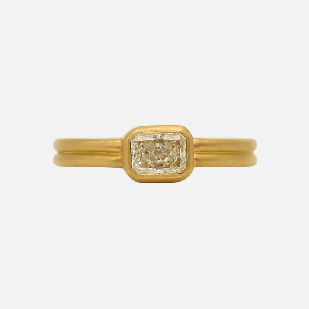 Dyan Rectangular Radiant-Cut Diamond Ring in 20K Peach Gold Reinstein Ross Goldsmiths