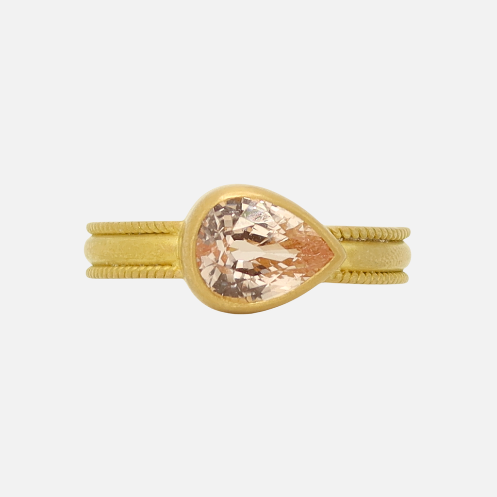 Ribbon Pear Shape Pink Sapphire Ring in 20K Peach Gold