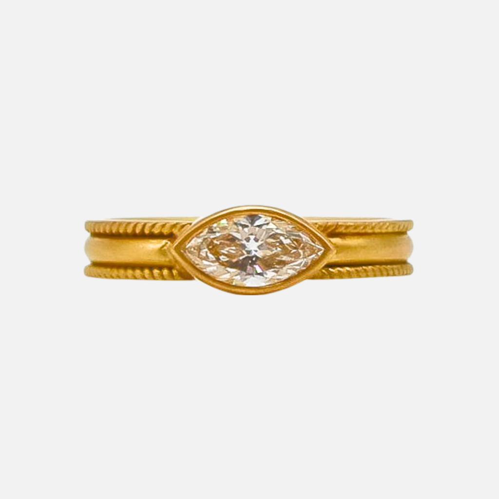 Ribbon Marquise Cut Diamond Ring in 20K Peach Gold