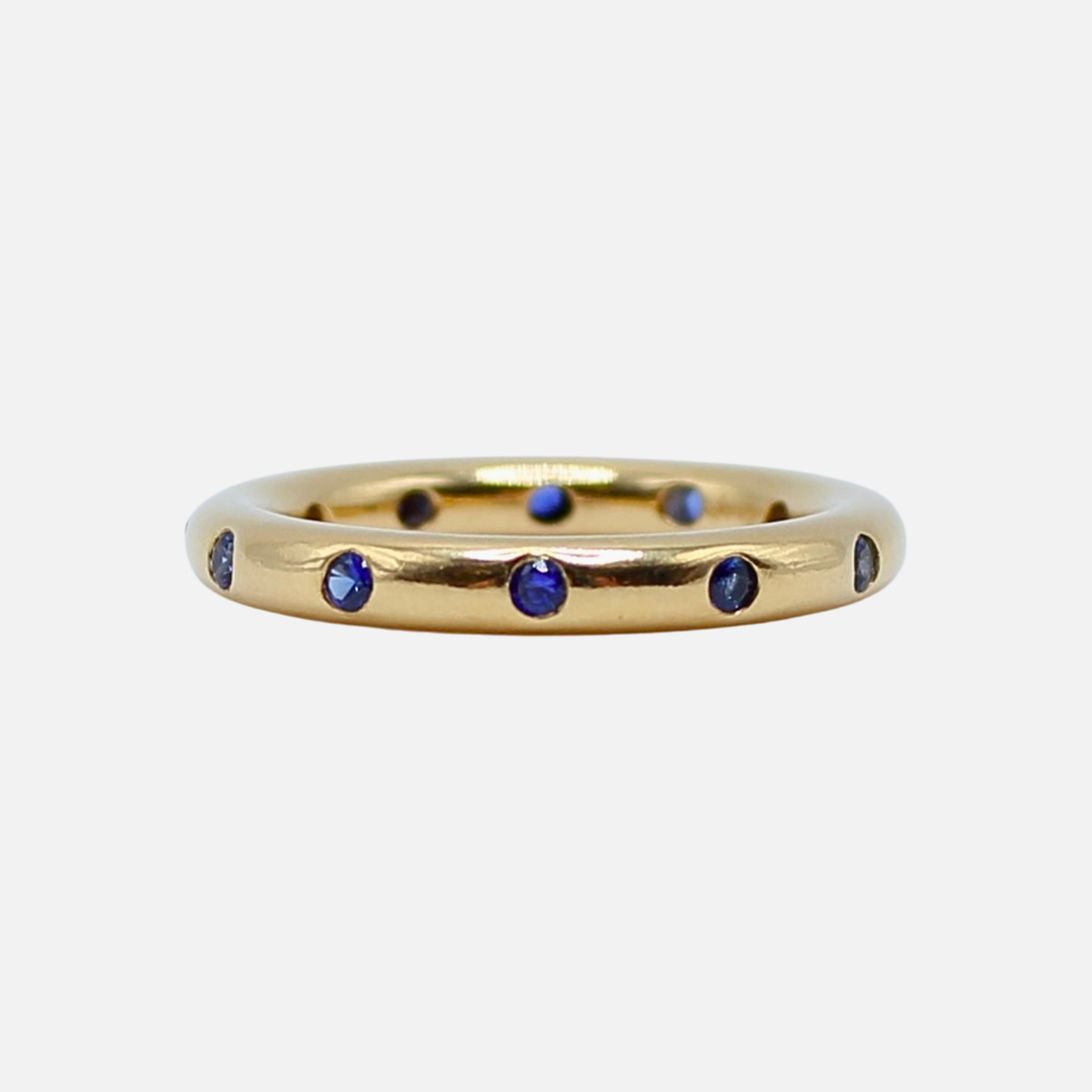 Round Evenly Spaced Blue Sapphire Band in 20K Peach Gold- 3mm