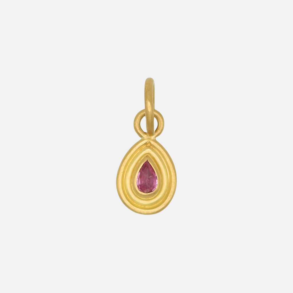 Dyan Pear Shape Pink Sapphire Pendant in 20K Peach Gold