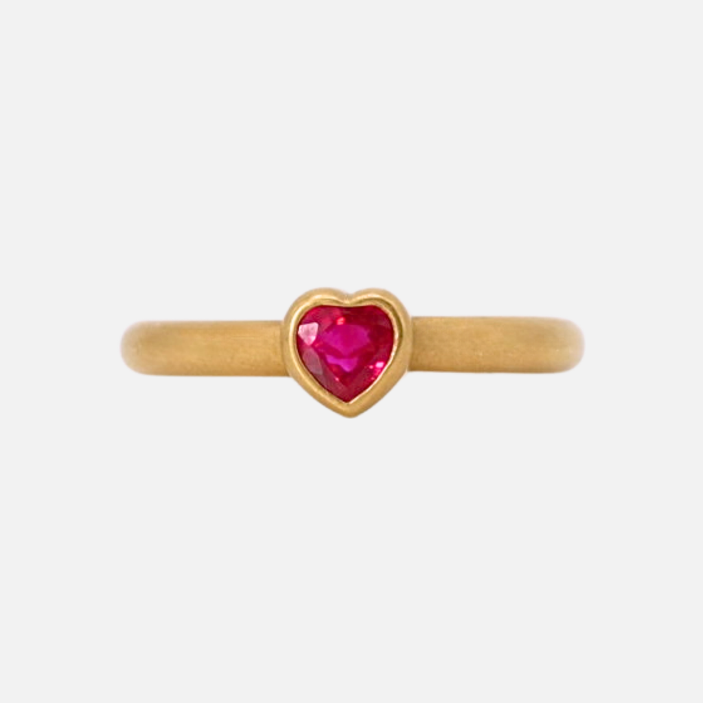 Round Ruby Heart Ring in 20K Peach Gold- 3mm