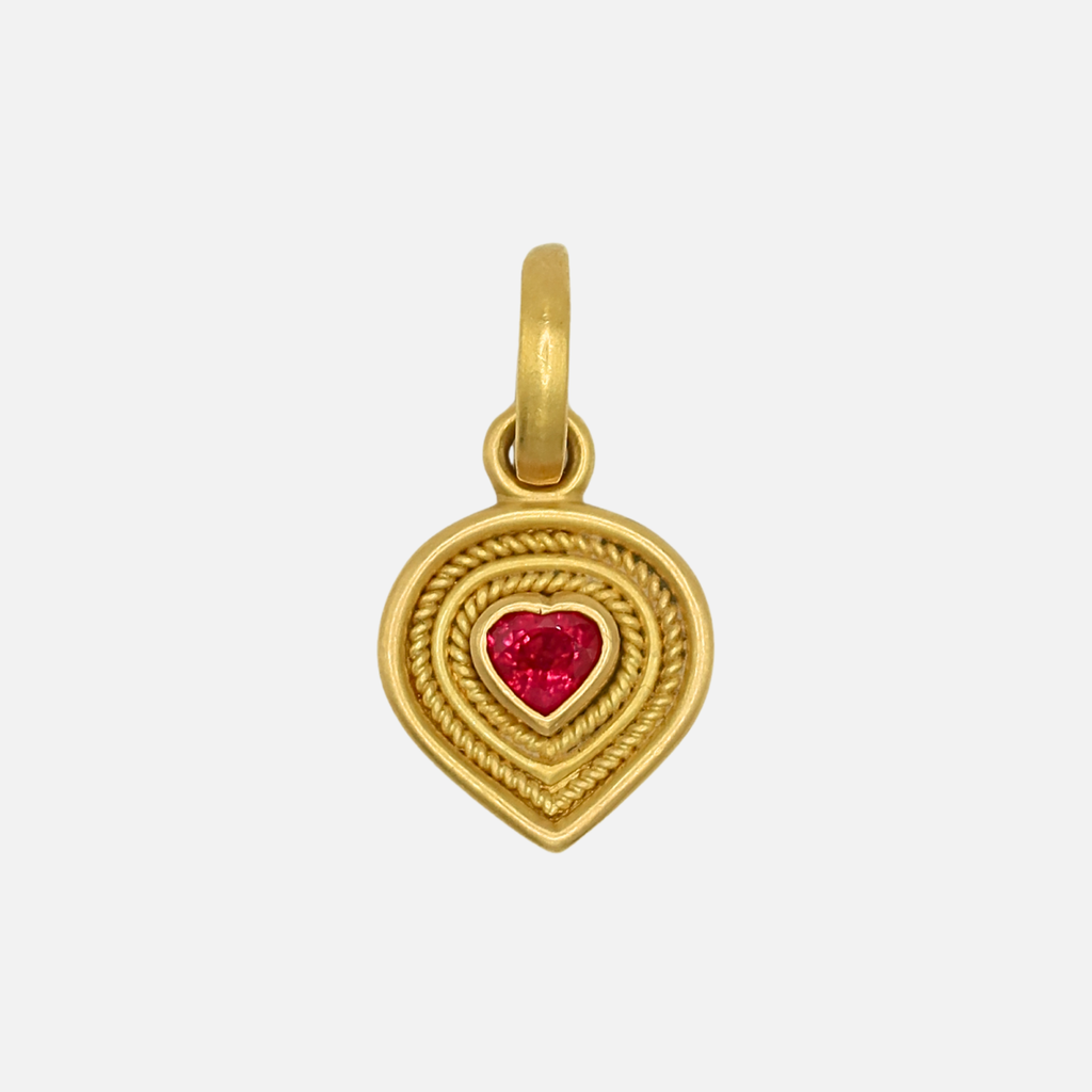 Salome Classic "Braid" Ruby Heart Pendant in 20K Peach Gold Reinstein Ross Goldsmiths