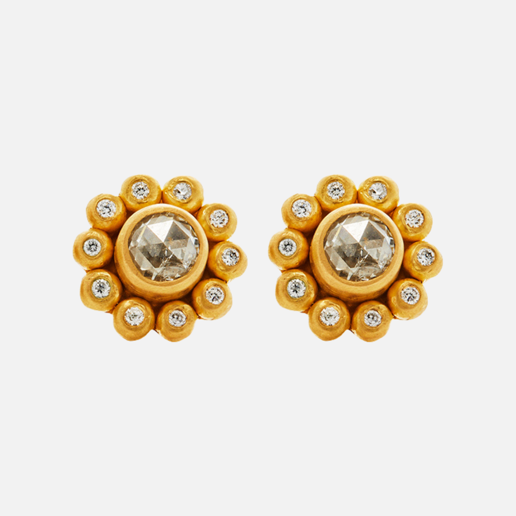 Salome Classic Rose Cut Diamond Studs in 20K Peach Gold Reinstein Ross Goldsmiths