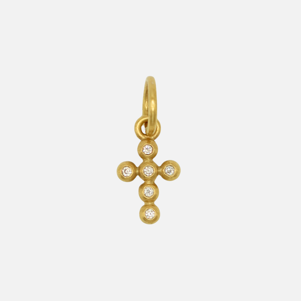 Salome Classic Small Cross Diamond Pendant in 20K Peach Gold
