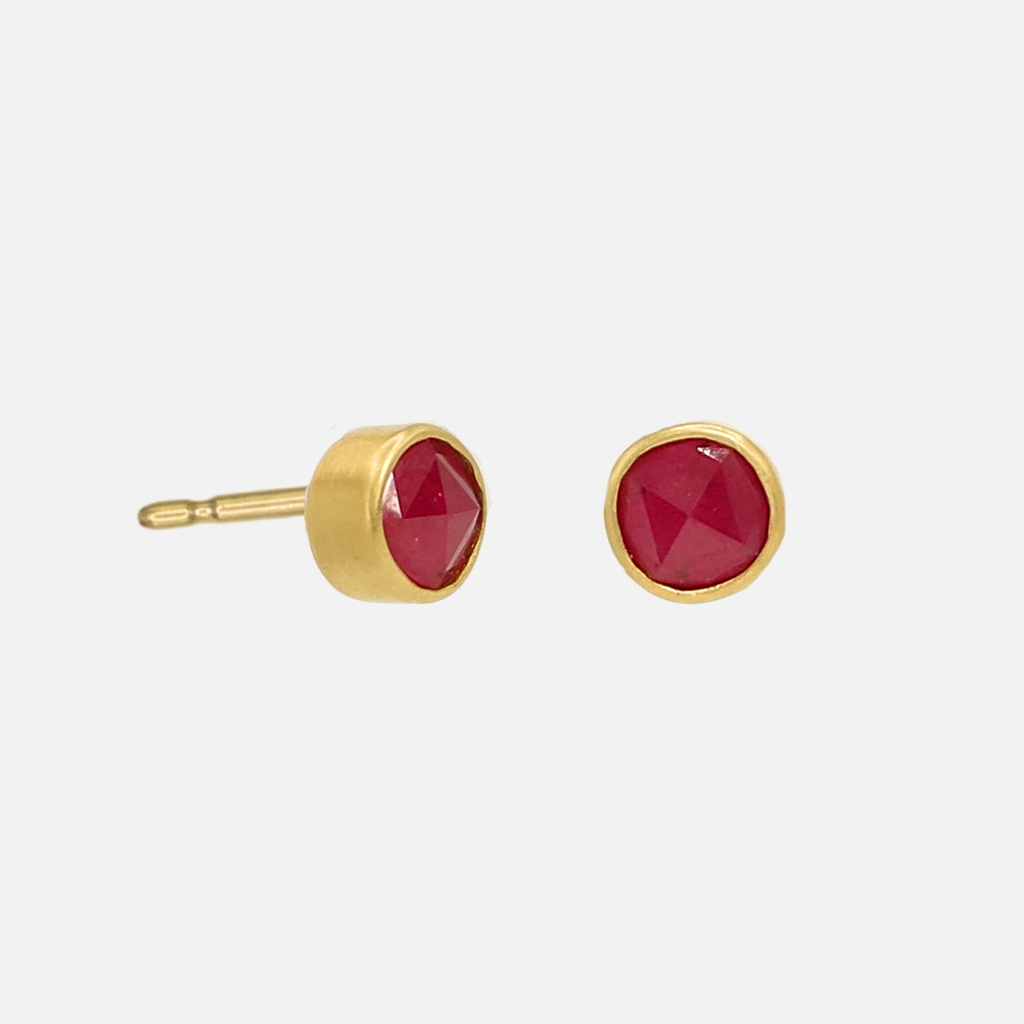 Sedona Rose Cut Ruby Studs in 20K Peach Gold- 5mm Reinstein Ross Goldsmiths
