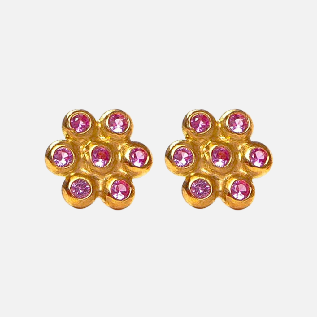 Snowdrop Large Pink Sapphire Stud in 20K Peach Gold Reinstein Ross Goldsmiths