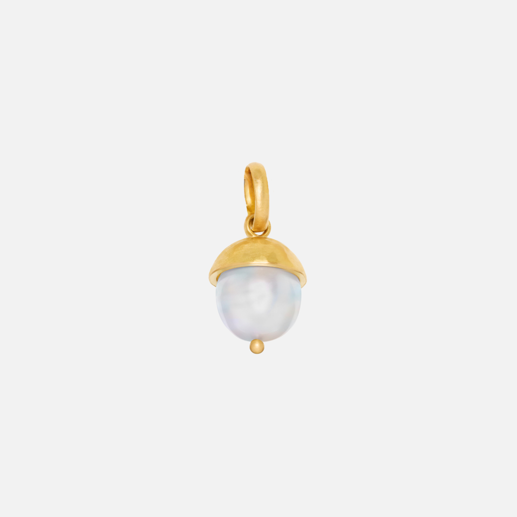 Sonoma Acorn Pearl Hammered Pendant in 20K Peach Gold Reinstein Ross Goldsmiths